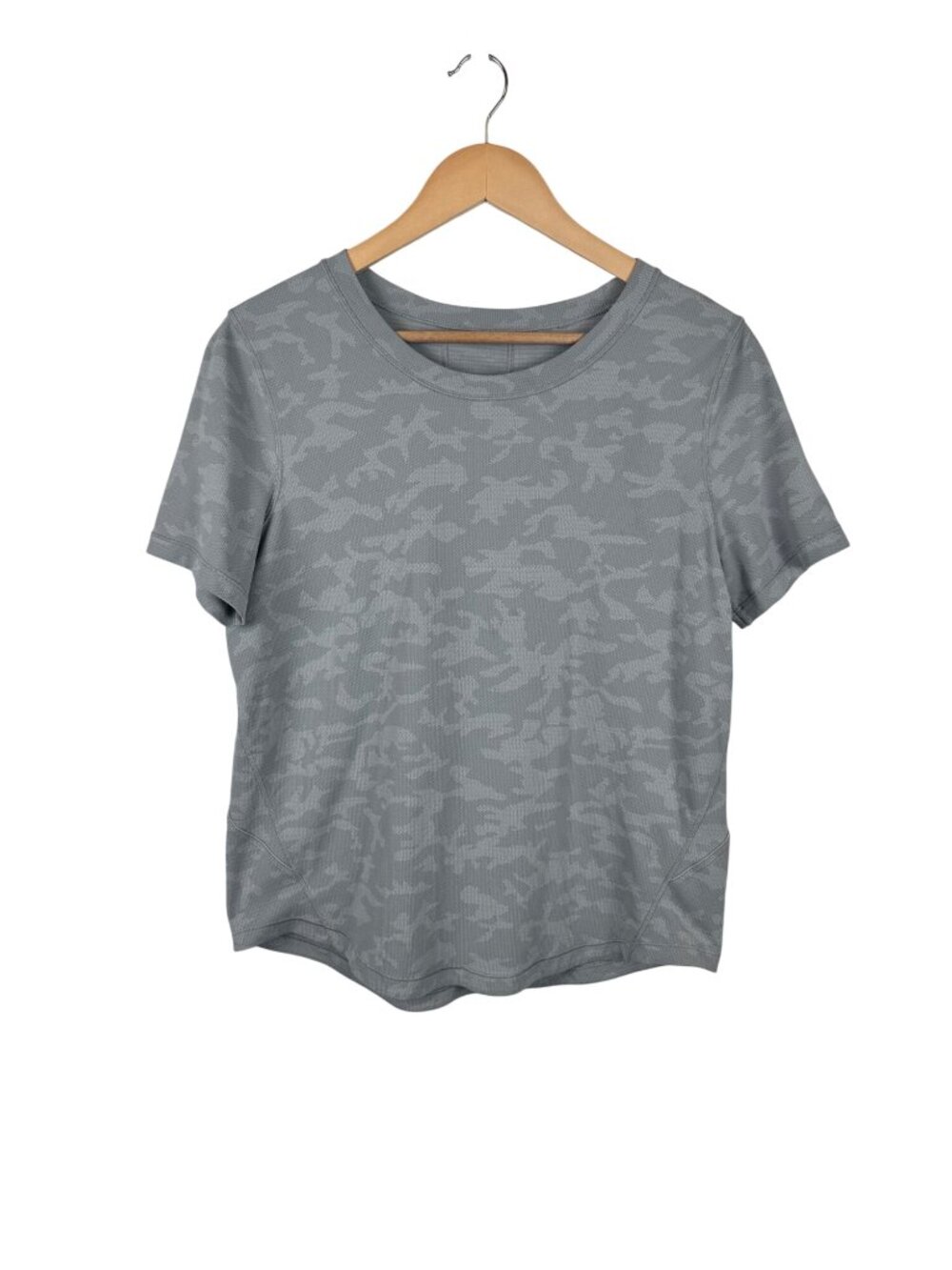 Lululemon Long Distance Short Sleeve Shirt Gray Camo Womens Size 10
